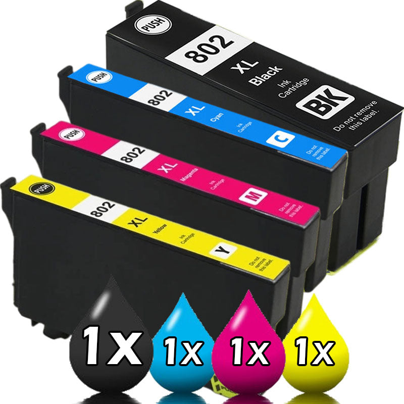 4 Pack Epson 802XL Compatible Ink Cartridges [1BK,1C,1M,1Y]