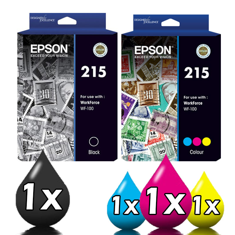 2 Pack Genuine Epson 215 Cartridge C13T216092 C13T215192 [1BK, 1CLR] 250 Print Yield