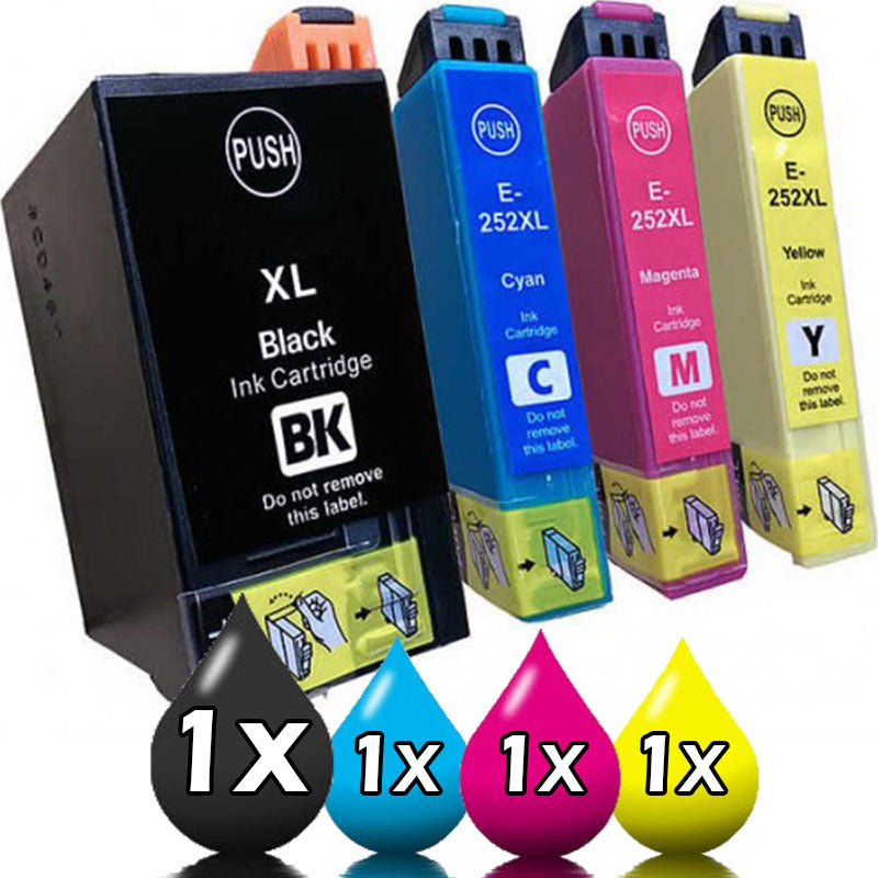 4 Pack Epson 254XL 252XL Compatible Ink Cartridges C13T253192-C13T253492 [1BK,1C,1M,1Y]