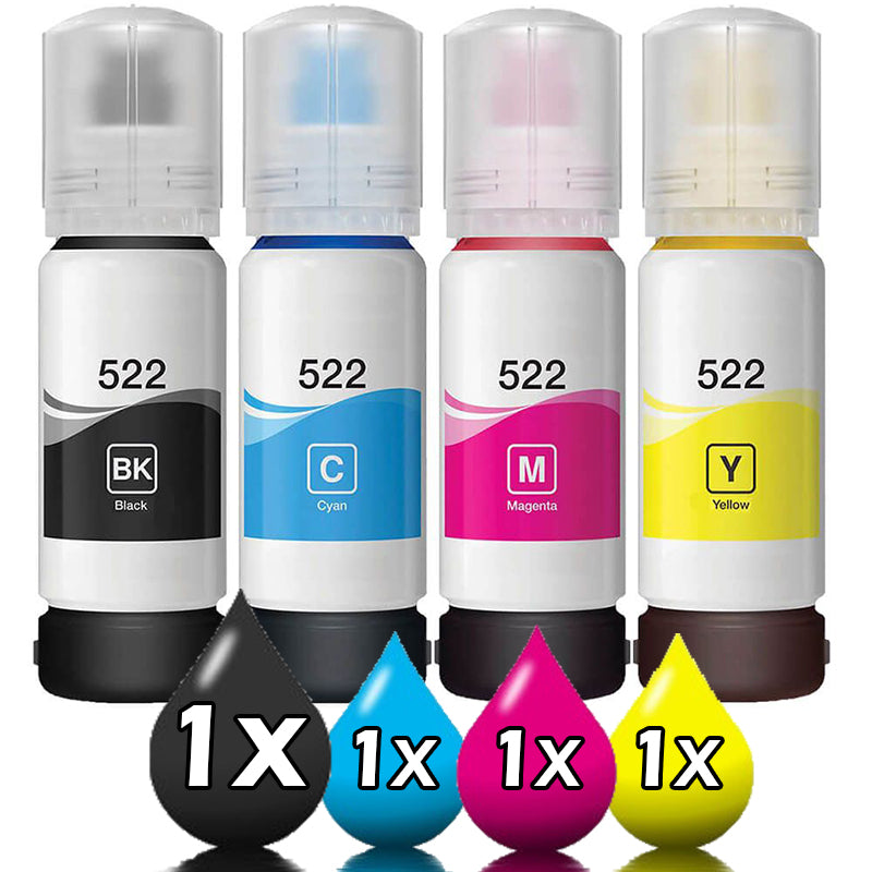4-Pack Epson T522 Compatible Ink Bottles C13T00M192-C13T00M492 [1BK,1C,1M,1Y]