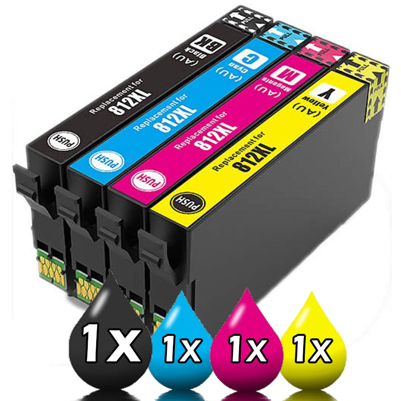 4 Pack Epson 812XL C13T05E192-C13T05E492 Compatible High Yield Ink Cartridge Combo [1BK,1C,1M,1Y]