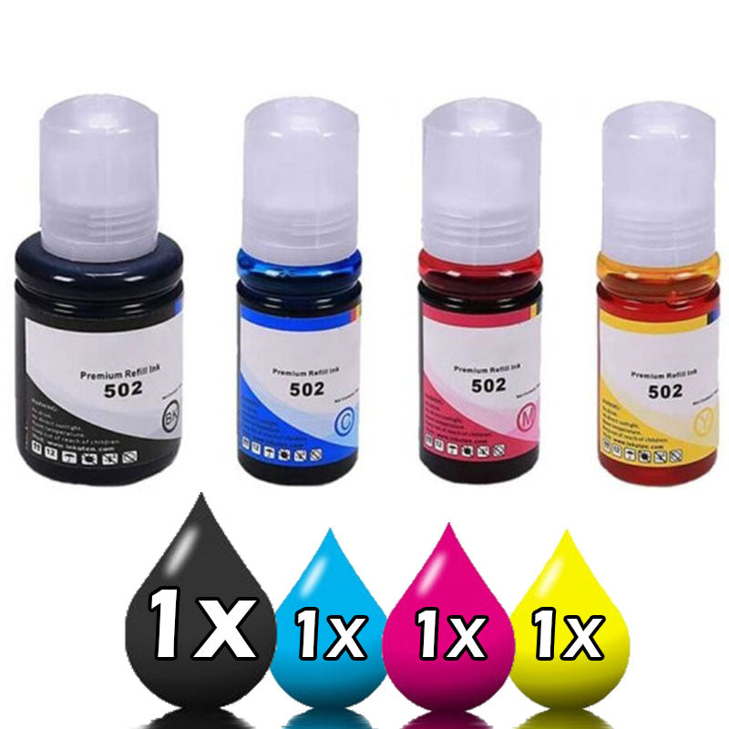 4 Pack Epson T502 EcoTank Ink Bottles Compatible C13T03K192-C13T03K492  [1BK+1C+1M+1Y]