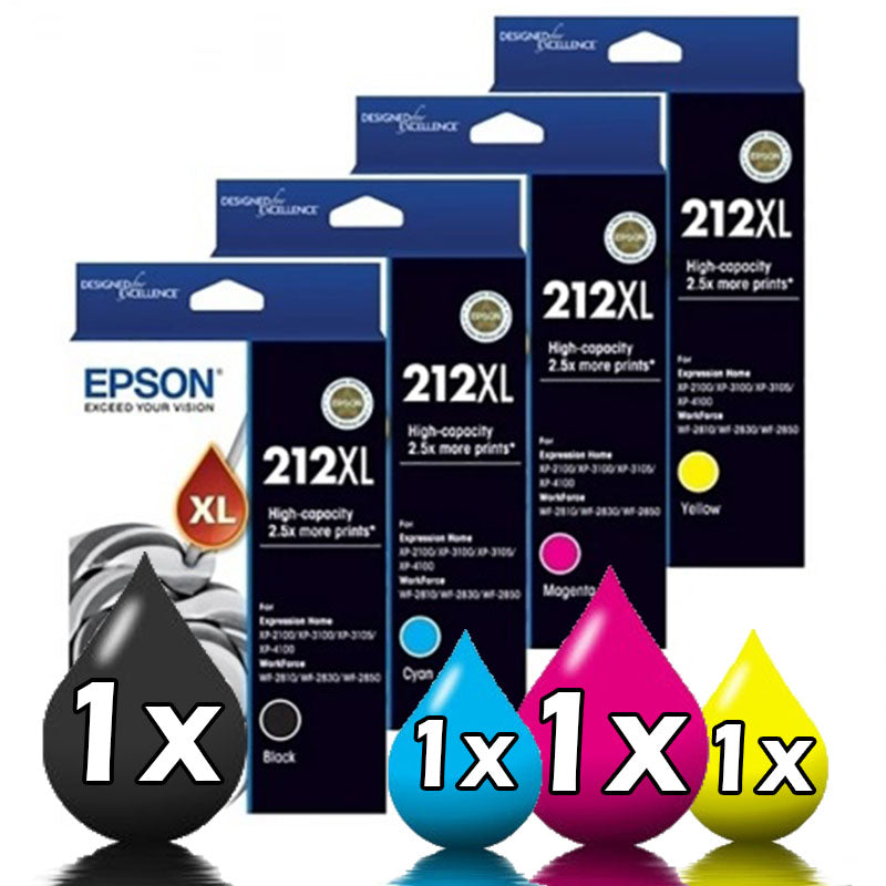 4 Pack Genuine Epson 212XL High Yield Inkjet Cartridges [1BKXL,1CXL,1MXL,1YXL]
