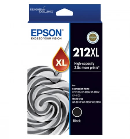 Genuine Epson 212XL C13T02X192 Black Ink Cartridge 500 Prints 2.5X MORE INK