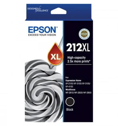 Genuine Epson 212XL C13T02X192 Black Ink Cartridge 500 Prints 2.5X MORE INK
