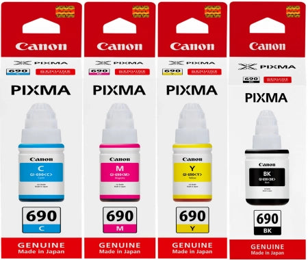 Genuine 4 Pack Canon GI690 Ink Bottles [1BK,1C,1M,1Y]