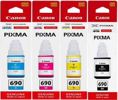 Genuine 4 Pack Canon GI690 Ink Bottles [1BK,1C,1M,1Y]