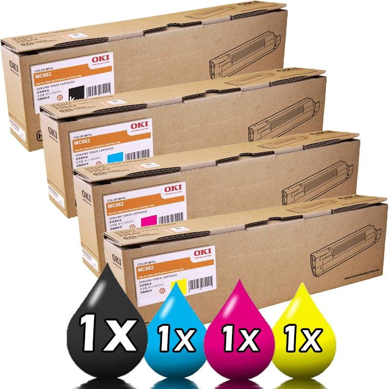 Genuine 4 Pack OKI MC862 Toner Value Pack [1BK, 1C, 1M, 1Y]