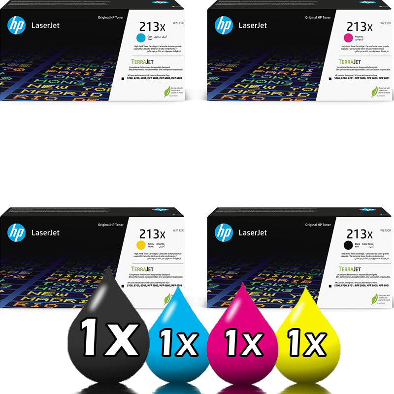 Genuine 4 Pack HP 213X High Capacity Toner Cartridge Value Pack W2131X-W2133 [1BK, 1C, 1M, 1Y]