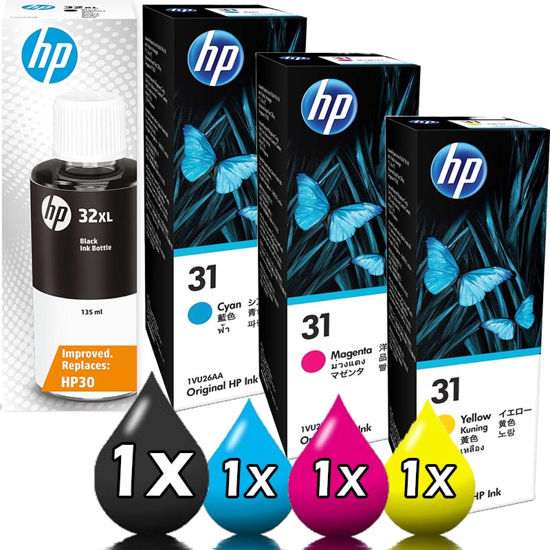 Genuine 4 Pack HP 32XL 31 Ink Cartridges 1VV24AA-1VU28AA [1BK, 1C, 1M, 1Y]