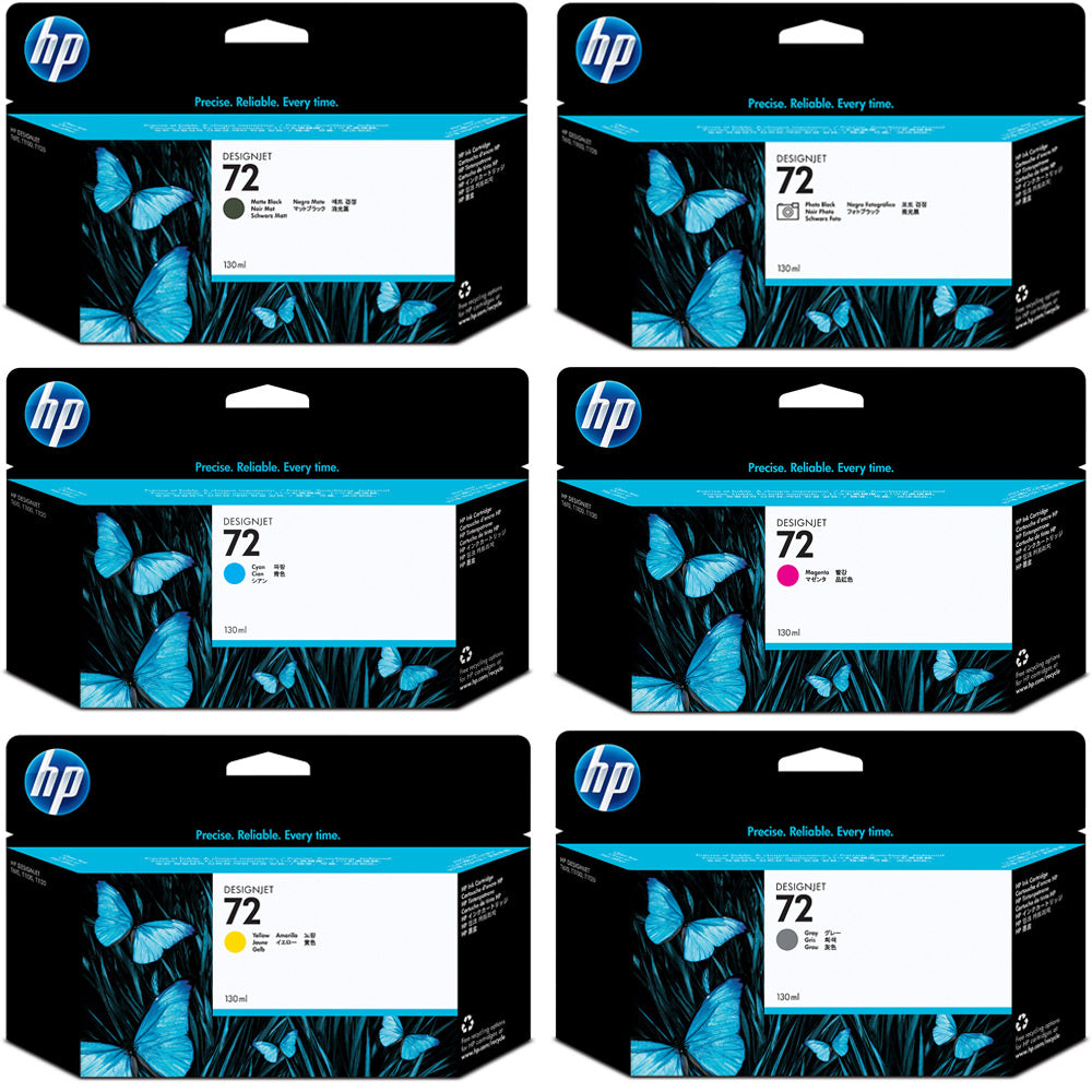 Genuine 6 Pack HP 72 C9403A-C9374A Ink Cartridges [1BK,1C,1M,1Y,1PHG,1MBK]