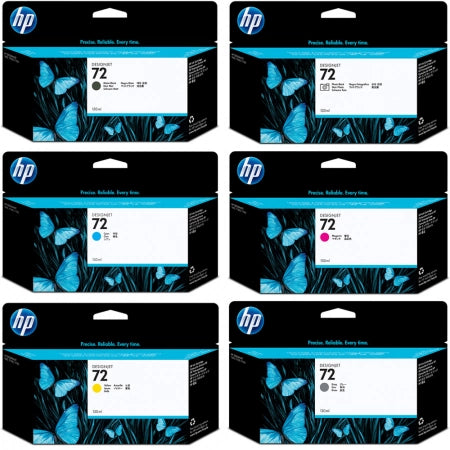 Genuine 6 Pack HP 72 C9403A-C9374A Ink Cartridges [1BK,1C,1M,1Y,1PHG,1MBK]