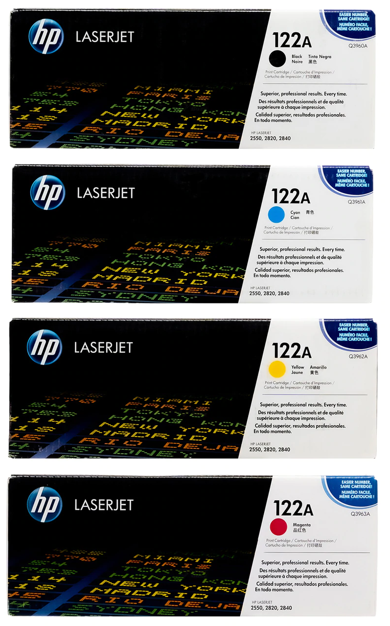 4 Pack Genuine  HP 122A Toner Cartridges Q3960A-Q3962A [1BK, 1C, 1M, 1Y]
