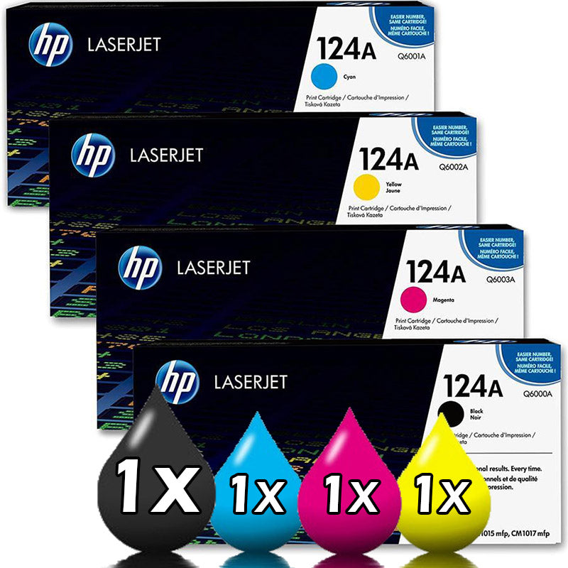 4 Pack Genuine HP 124A Toner Cartridges 1600, 2600, 2605, CM1015 (Q6000A-Q6003A) 1BK,1C,1M,1Y