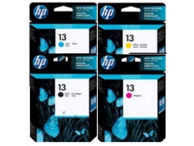 4 Pack HP 13 Genuine Ink Cartridges C4814A-C4817A [1BK, 1C, 1M, 1Y]
