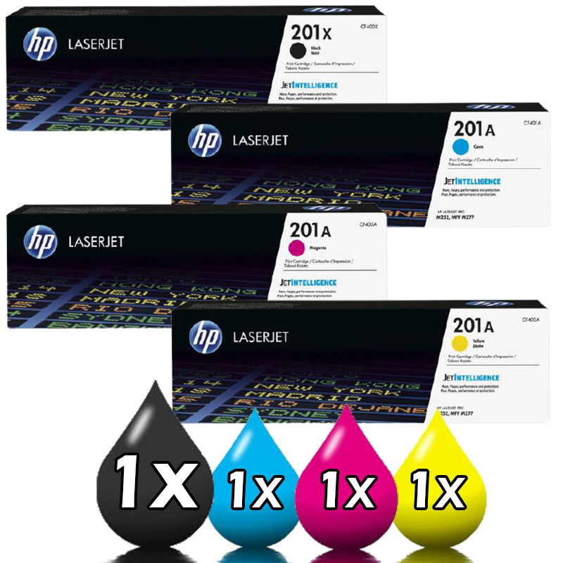 Genuine 4 Pack HP 201X 201A Toner Cartridges CF400X-CF403A [1BK, 1C, 1M, 1Y]
