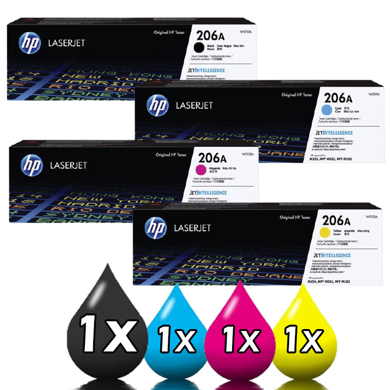 Genuine 4 Pack HP 206A Toner Cartridges W2110A-W2113A PRO M255 M282 M283 1BK,1C,1M,1