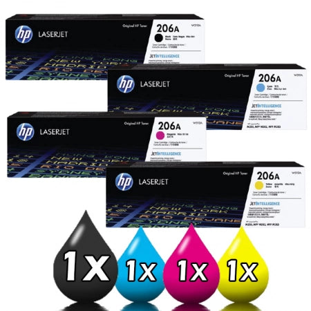 Genuine 4 Pack HP 206A Toner Cartridges W2110A-W2113A PRO M255 M282 M283 1BK,1C,1M,1