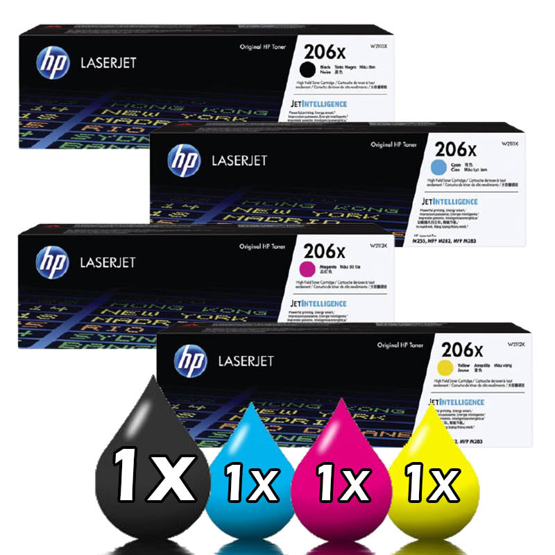 Genuine 4 Pack HP 206X Toner Cartridges W2110X-W2113X 1BK,1C,1M,1Y