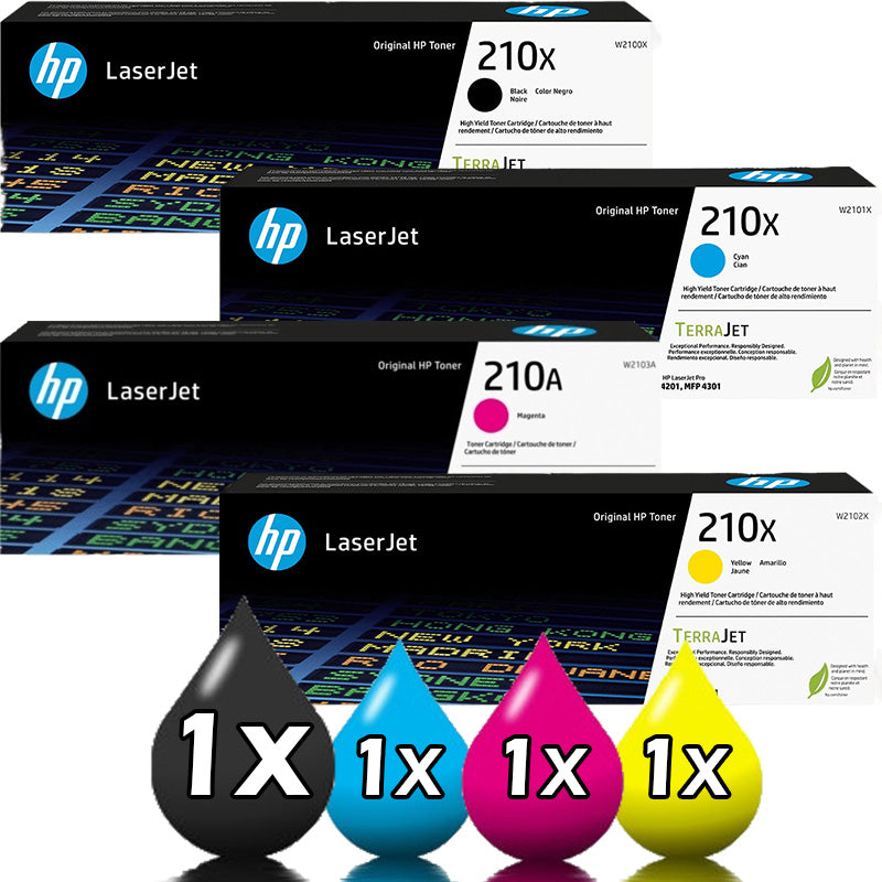 Genuine 4 Pack HP 210X Toner Value Pack [1BK, 1C, 1M, 1Y]