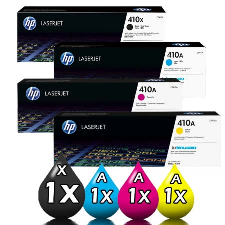 Genuine 4-Pack HP 410X 410A Toner Cartridges CF410X-CF413A 1BKXL,1C,1M,1Y