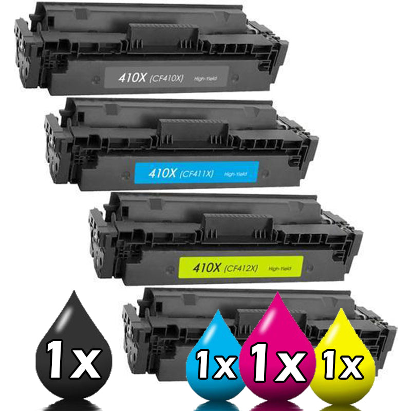 Compatible 4 Pack HP 410X Toner Set CF410X-CF413X 1BKX,1CX,1MX,1YX