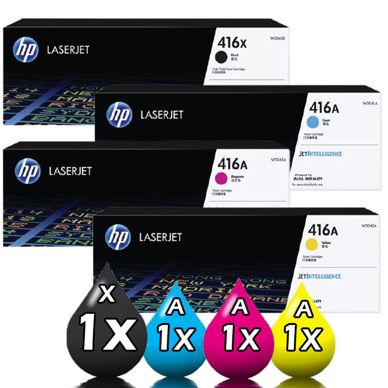 Genuine 4 Pack HP 416X 416A Toner Cartridges W2040X-W2043A 1BKXL,1C,1M,1Y