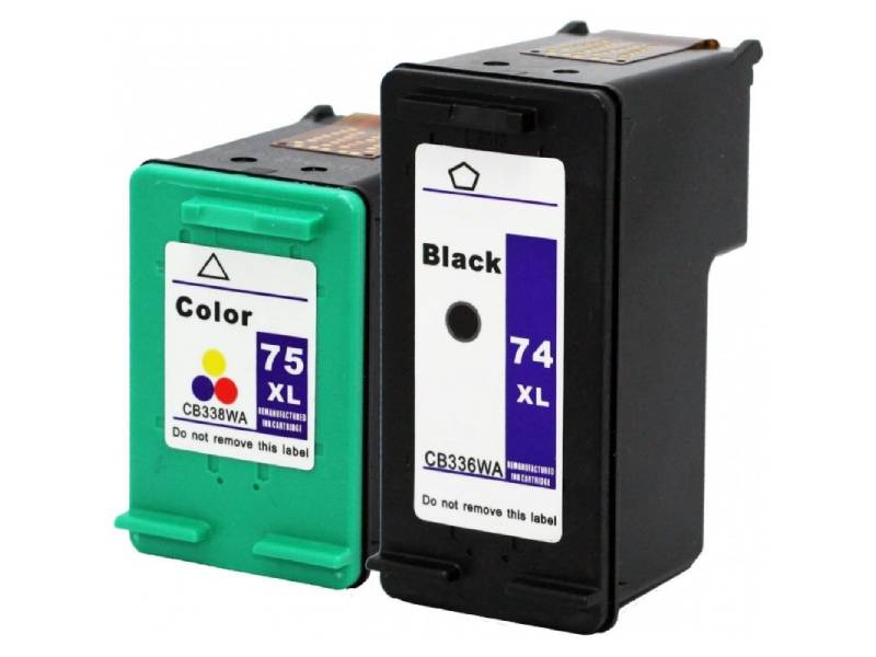 2 Pack HP 74XL 75XL CB336WA CB338WA Genuine Ink Cartridges [1BK,1CL]