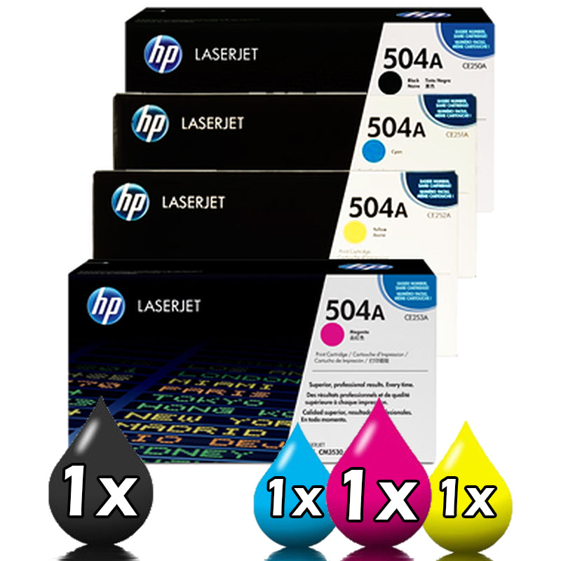 4 Pack HP 504A Genuine Toner Cartridges CE250A-CE253A [1BK, 1C, 1M, 1Y]