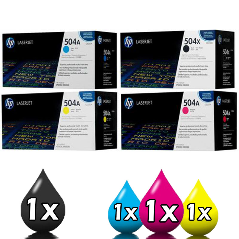 4 Pack Genuine HP 504X 504A Toner Cartridges CE250X-CE253A [1BK, 1C, 1M, 1Y]