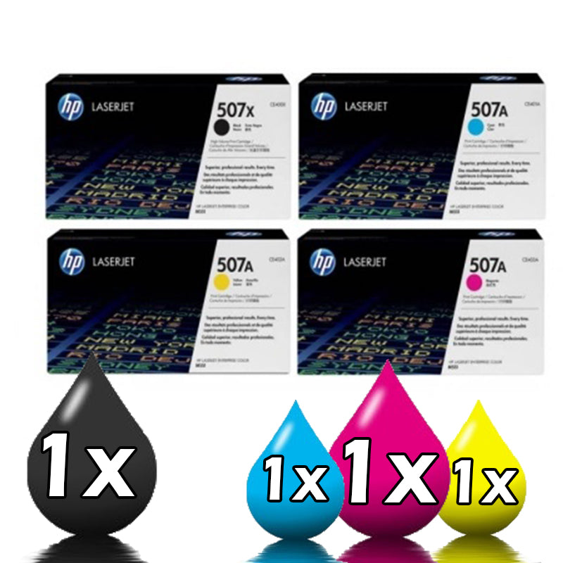 Genuine 4 Pack HP 507X/507A Toners CE400X-CE403A 1BKX,1CA,1MA,1YA