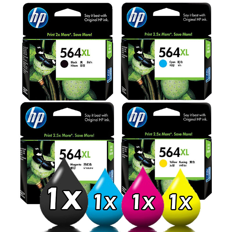 Genuine 4 Pack HP 564XL Ink Cartridge set [1BK, 1C, 1M, 1Y]
