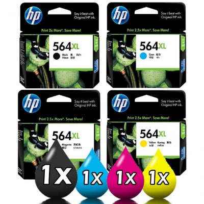 Genuine 4 Pack HP 564XL Ink Cartridge set [1BK, 1C, 1M, 1Y]