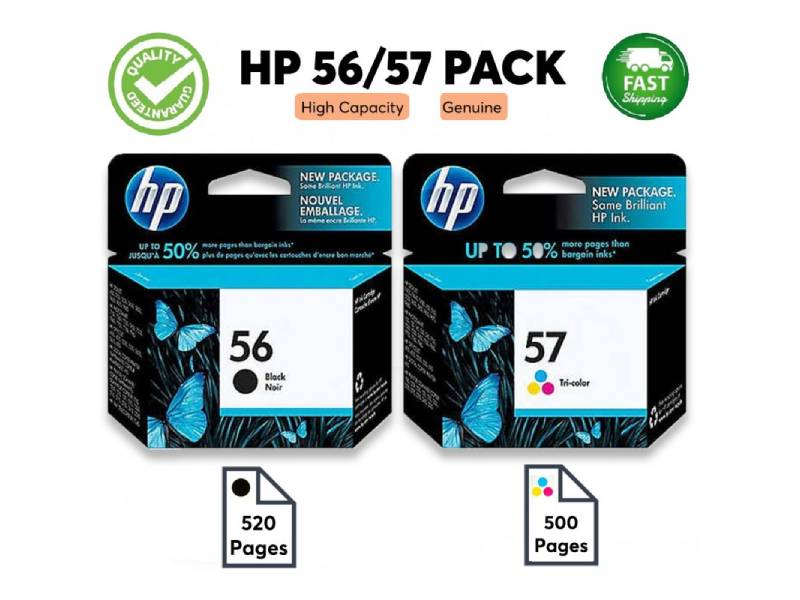Genuine 2 Pack HP 56 57 C6656AA-C6657AA Ink Cartridges [1BK,1CL]