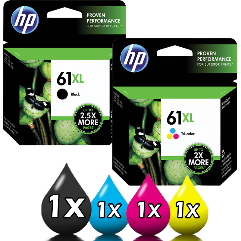 Genuine 2 Pack HP 61XL CH563WA-CH564WA Ink Cartridges [1BK,1CLR]