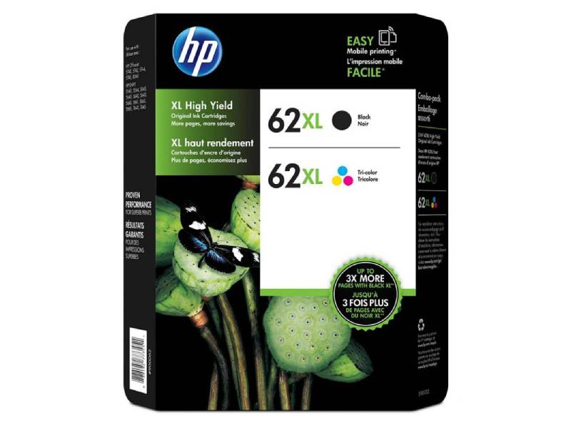 Genuine 2 Pack HP Ink Cartridges 1BKXL,1CLRXL (HP 62XL)