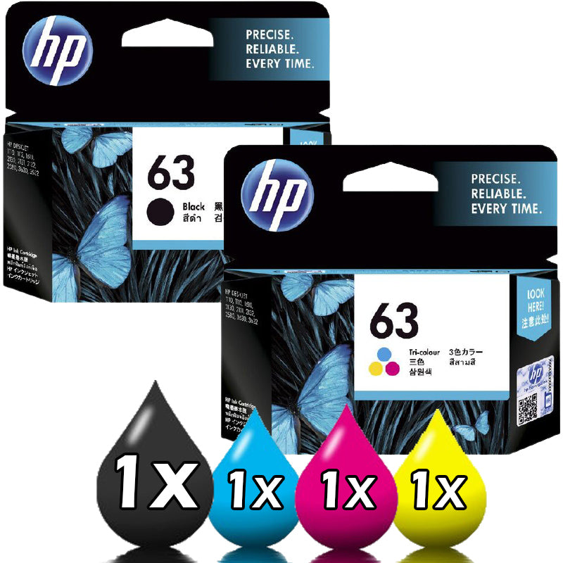 Genuine 2 Pack HP Ink Cartridges 1BK,1CLR (HP 63)