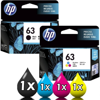 Genuine 2 Pack HP Ink Cartridges 1BK,1CLR (HP 63)