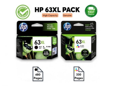 Genuine 2 Pack HP Ink Cartridges 1BLKXL,1CLXL (HP 63XL)