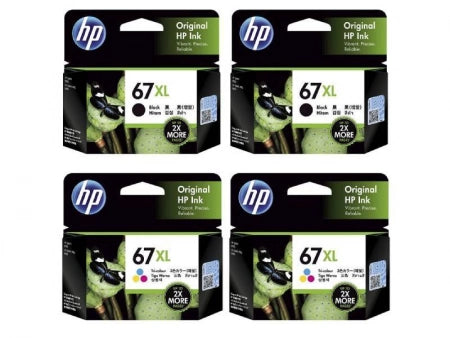Genuine 4 Pack HP 67XL Ink Cartridges [2BKXL,2CLXL]