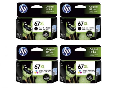 Genuine 4 Pack HP 67XL Ink Cartridges [2BKXL,2CLXL]
