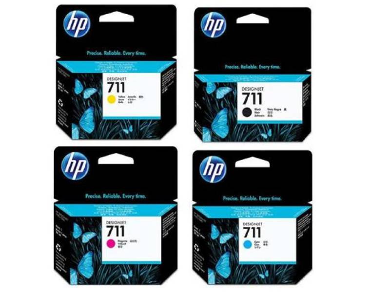 Genuine 4 Pack HP 711 Ink Cartridges DesignJet T120 T520 3WX01A-CZ132A [1BK,1C,1M,1Y]