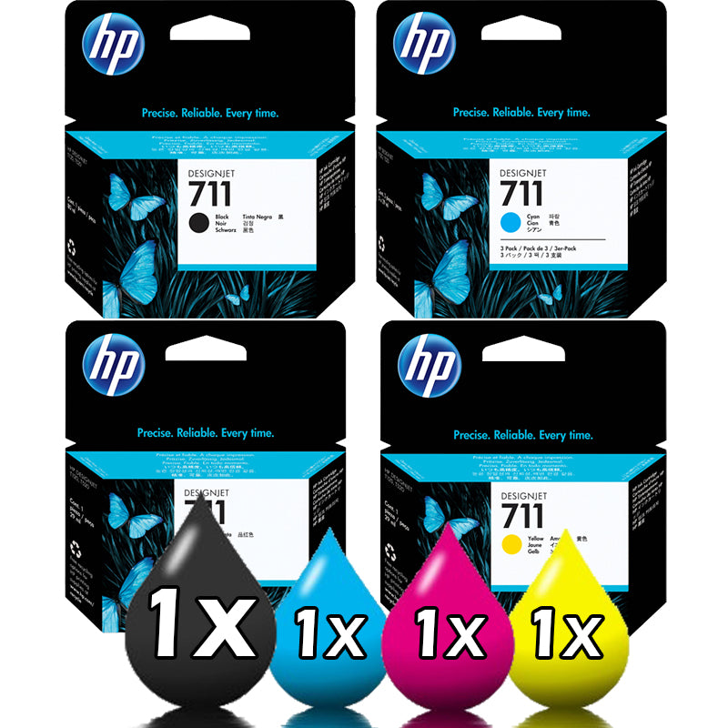 Genuine 4 Pack 711 CZ134A-CZ133A Ink Cartridges [1BK,1C,1M,1Y]