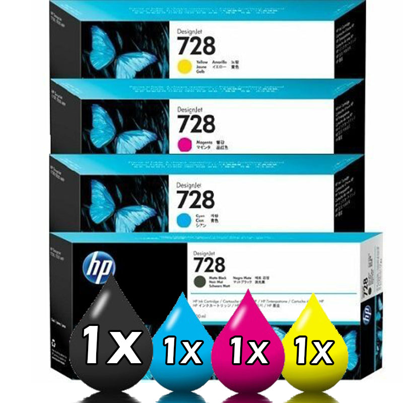 Genuine 4 Pack HP 728 Ink Cartridge Value Pack [1BK, 1C, 1M, 1Y]