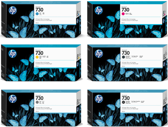 Genuine 6 Pack HP 730 High Capacity Ink Cartridge Value Pack [1PBK, 1C, 1M, 1Y, GY, 1MBK]