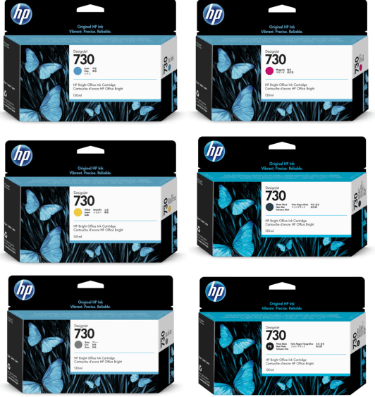 Genuine 6 Pack HP 730 Ink Cartridge Value Pack [1PBK, 1C, 1M, 1Y, GY, 1MBK]