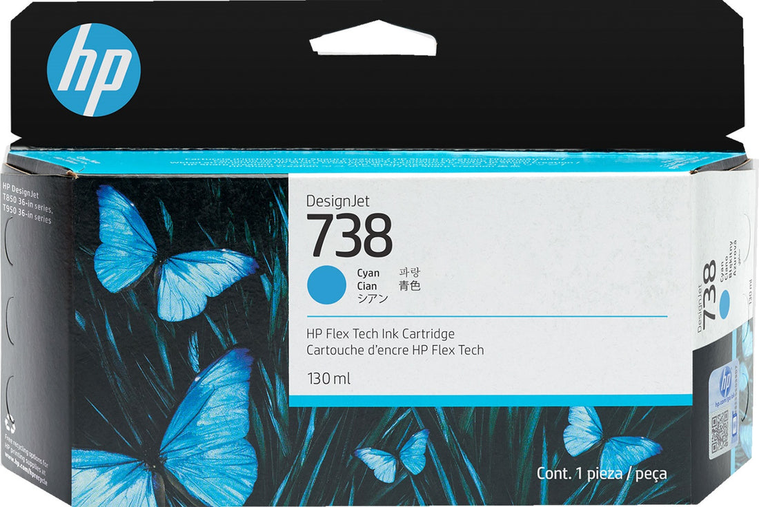Genuine HP 738 DesignJet Cyan Ink Cartridge 130-ml 498N5A