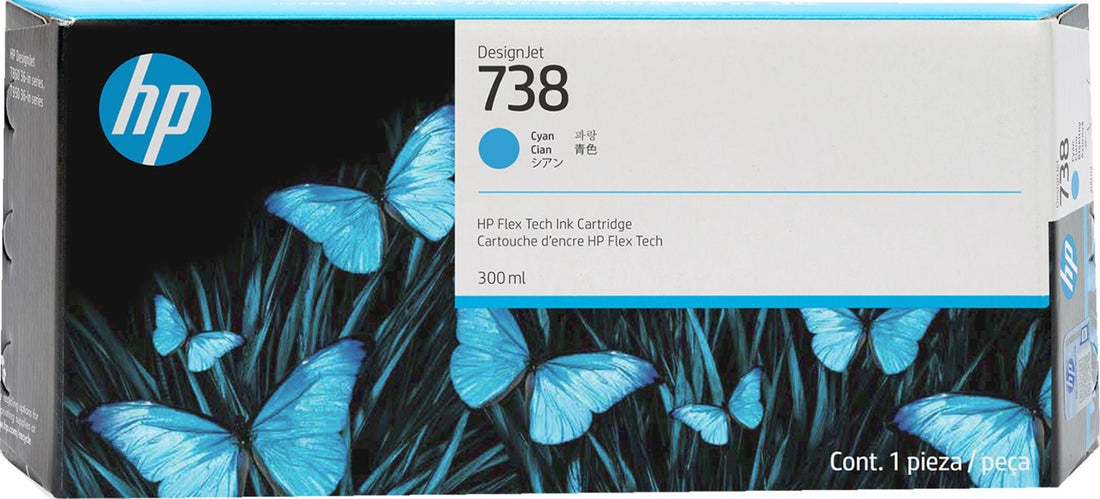 Genuine HP 738 DesignJet Cyan Ink Cartridge 300-ml 676M6A
