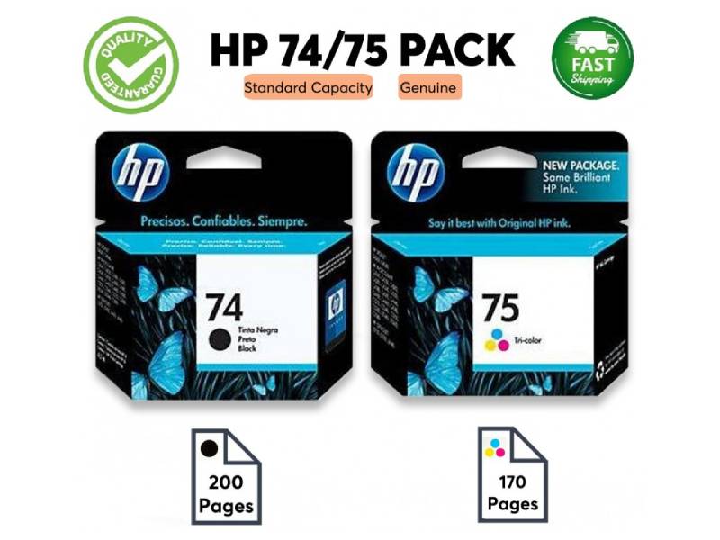 Genuine 2 Pack HP 74 75 CB335WA-CB337WA Ink Cartridges  [1BK,1CLR]