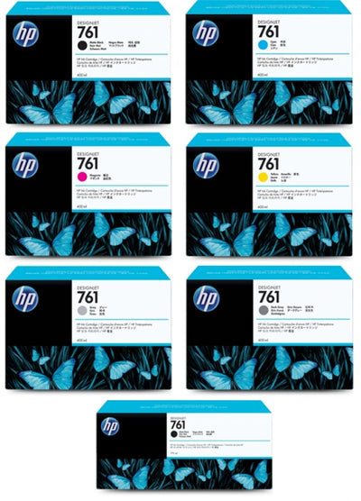 7 Pack HP 761 CM991A-CM997A Genuine Ink Cartridges [2MBK,1C,1M,1Y,1DG,1PHG]